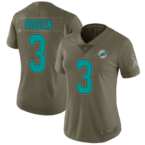 Nike Miami Dolphins #3 Josh Rosen Olive Women Stitched NFL Limited 2017 Salute to Service Jersey->women nfl jersey->Women Jersey